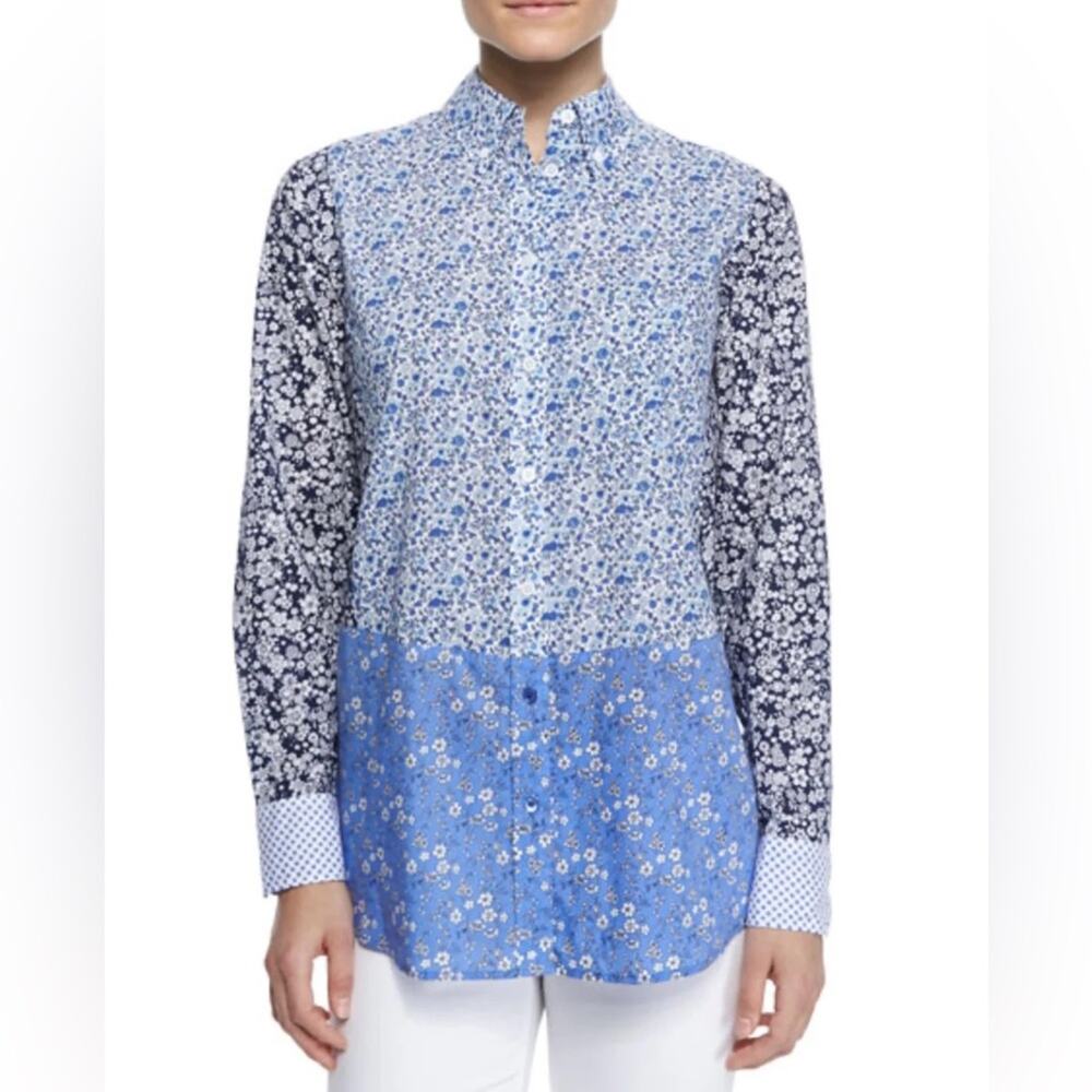 Equipment Margaux Blue Floral Print 100% Cotton Button Down Blouse Size Small